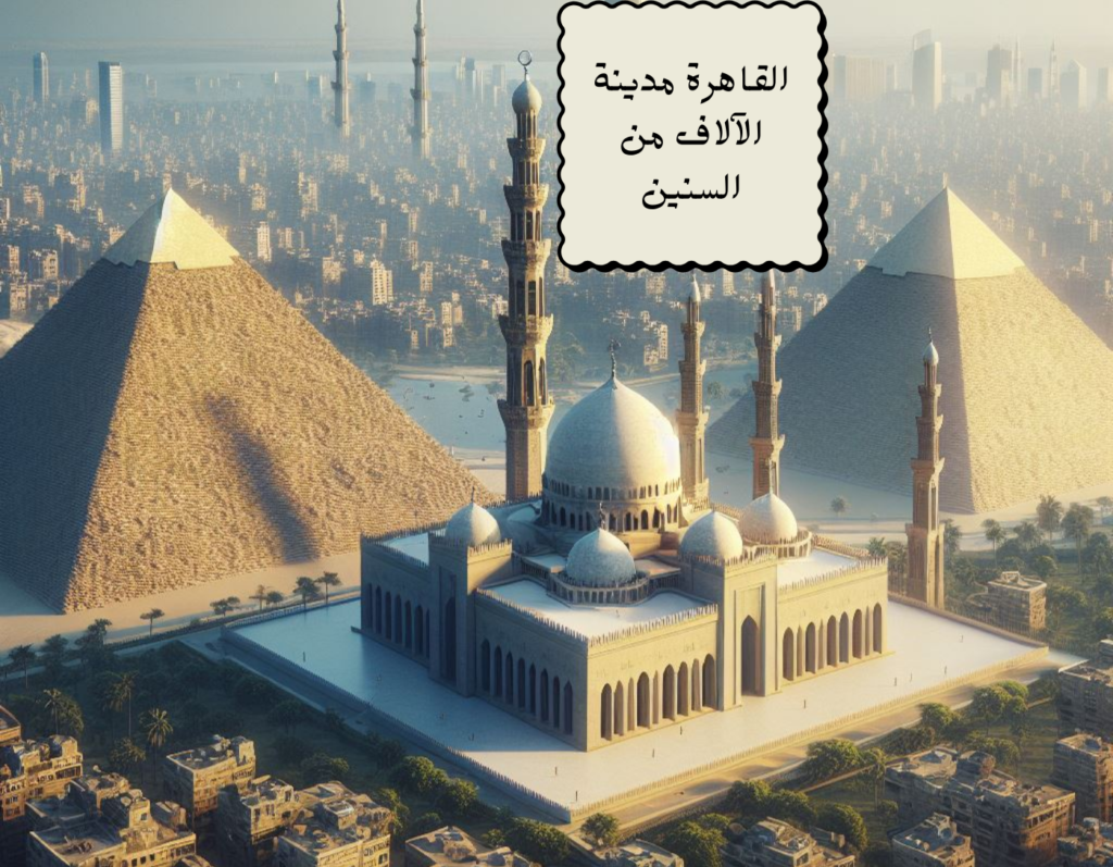 صورة للاهرامات وبعض المعالم الاسلامية بمدينة القاهرة